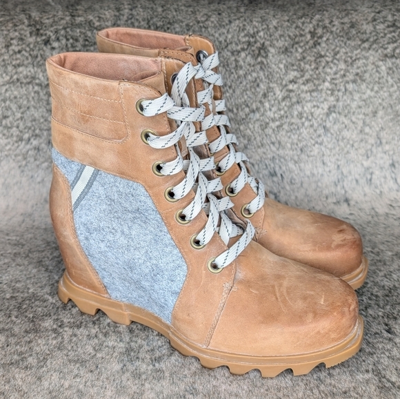 Sorel Joan Of Arctic Wedge III Lexie Ankle Boot Tan Grey Women's 10 - Picture 6 of 14